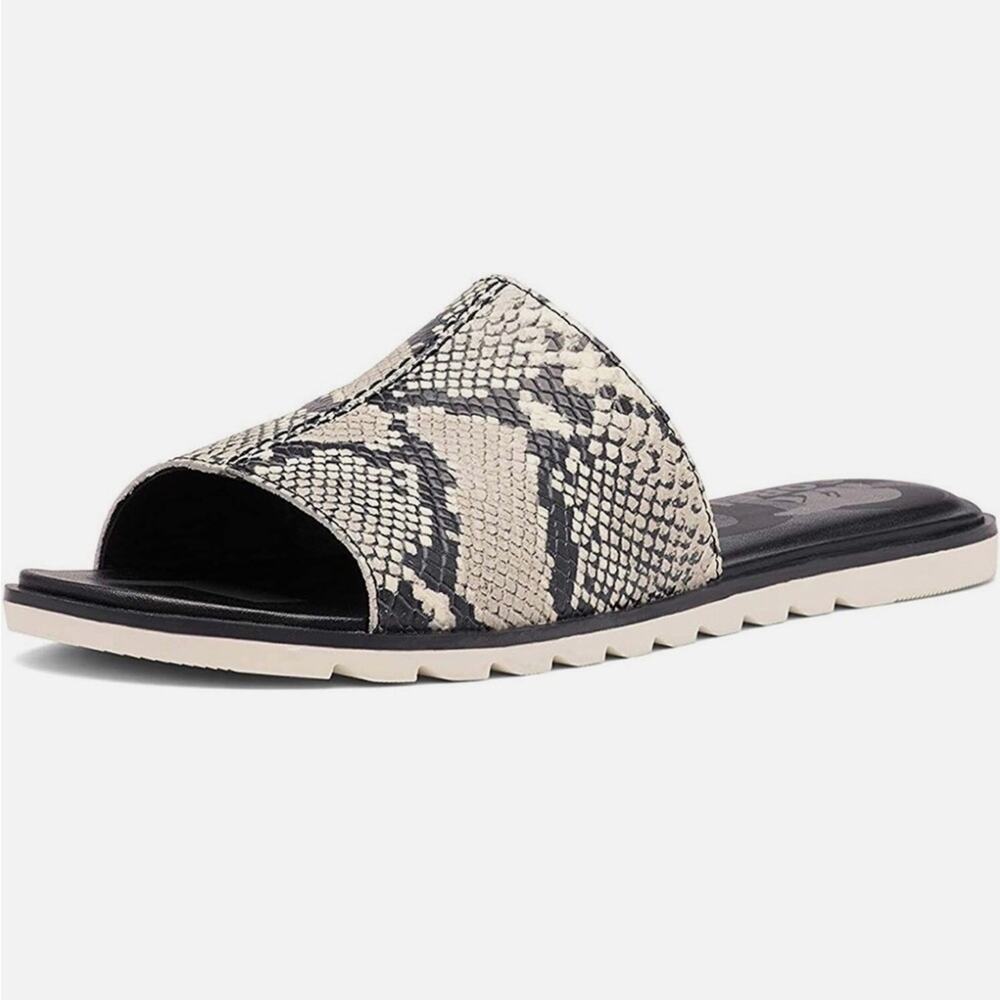 Sorel Women's Ella II Block Slide Black Snakeskin Print Sandals Size 7